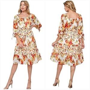 FIGUEROA‎ AND FLOWER ORANGE AND YELLOW RUCHED MIDI DRESS PLUS SIZE 2X 3X NEW!!
